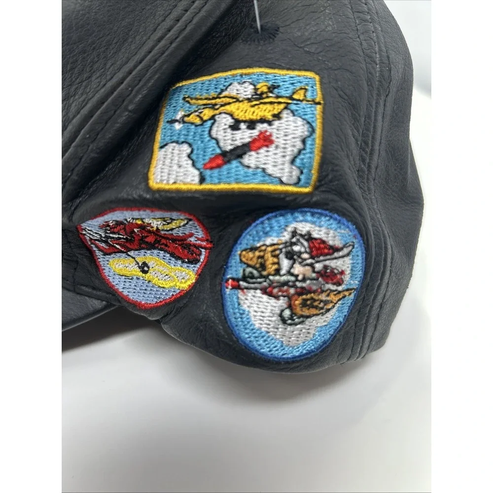 VTG Tuskegee Airman Leather Baseball Cap‎ Hat Black Never Forgotten 1941 Patches